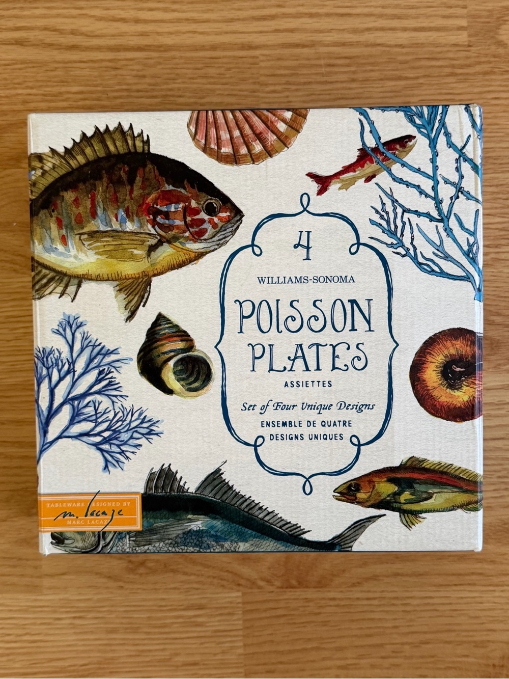 Williams Sonoma 2012 Poisson Marc Lacaze 4 fish plates + original box (Crazing) - Picture 3 of 15